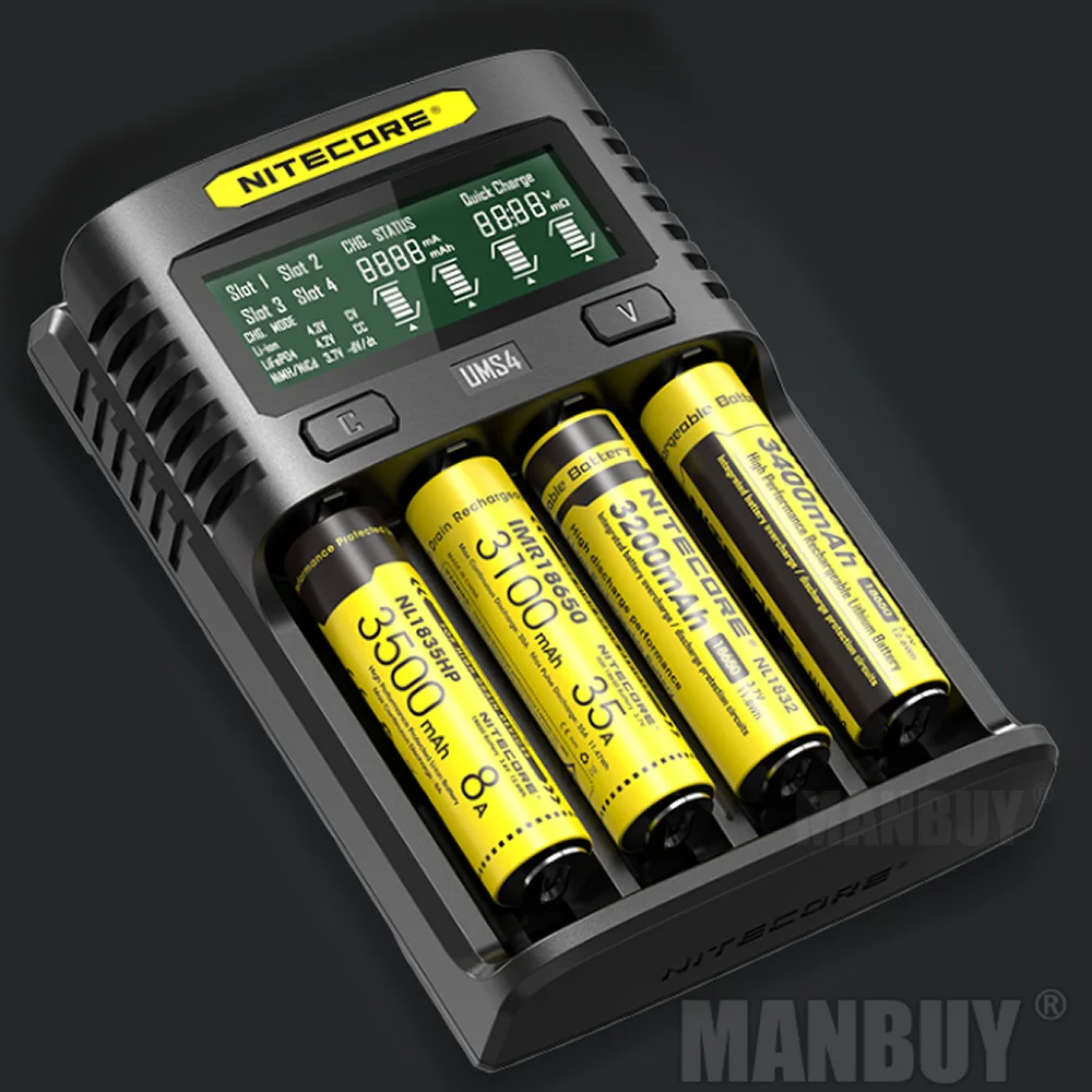 Imagem -06 - Nitecore Carregador Universal Automático Inteligente Usb Slots Excelente Li-ion Ni-cd Ni-mh Imr Ums4 3a Carregador Rápido Atacado