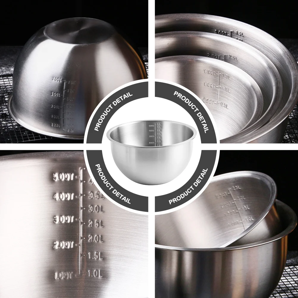 

1pc Stainless Steel Mixing Bowl 20Cm Deep Thick Food Grade Kitchen Cookware For Baking Eggs Cooking Household Silver