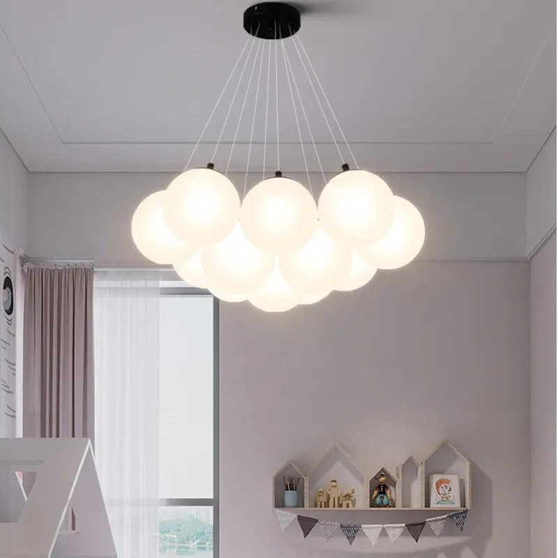 Nordic Style Glass Ball Led Pendant Lights for Living Dining Room Kitchen  Bedroom Chandelier Home Decor Hanging Light Fixture