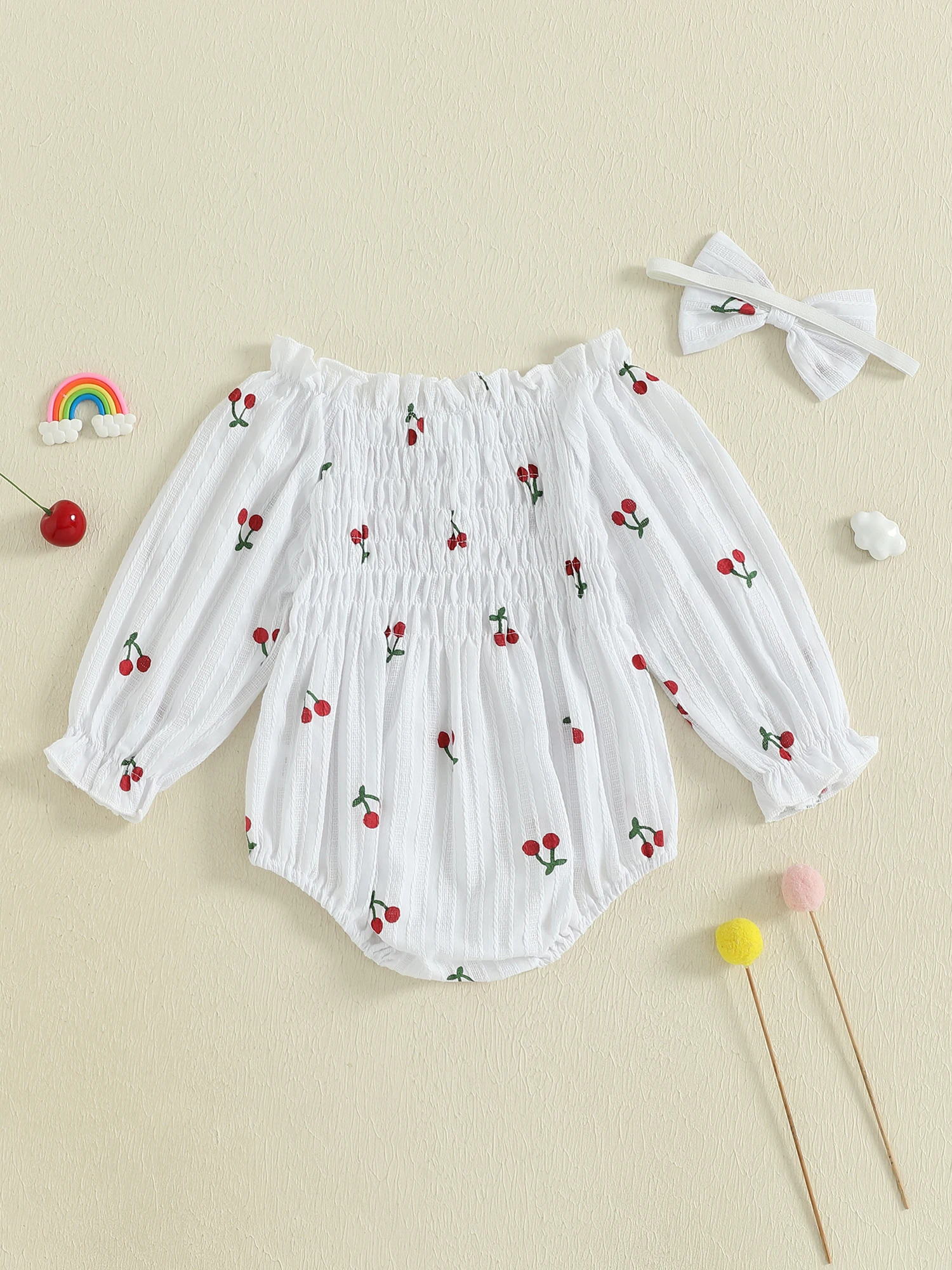 Conjunto de macacão infantil de manga com babados e estampa floral para meninas com faixa de cabeça com laço combinando roupas infantis de verão para recém-nascidos