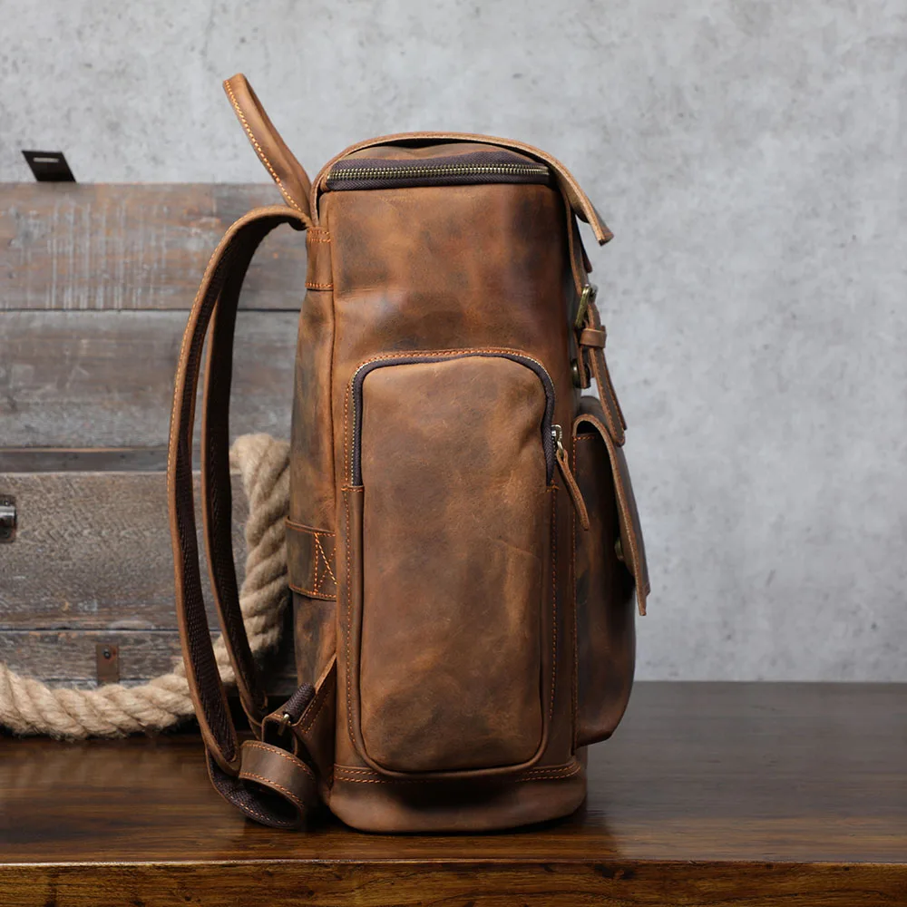 S.WORKER Vintage Echtleder-Rucksack Laptop-Tasche Casual Crazy-Horse-Leder Schultasche Outdoor-Reise-Weekender-Tasche – Detail 9