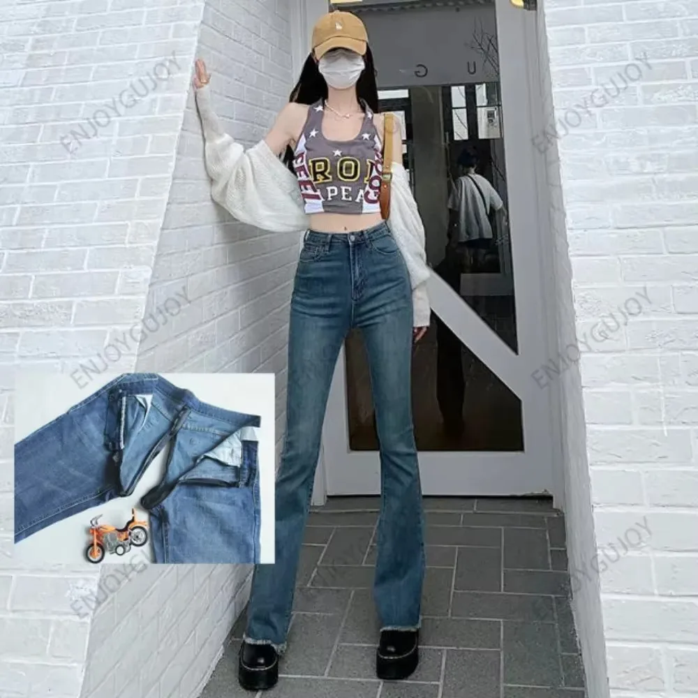 Jeans for Women,Invisible Open Crotch Outdoor Sex Flare Pants,High Waist,Slim Fit,Wide Leg Denim Trousers,Exotic 9-point Pant