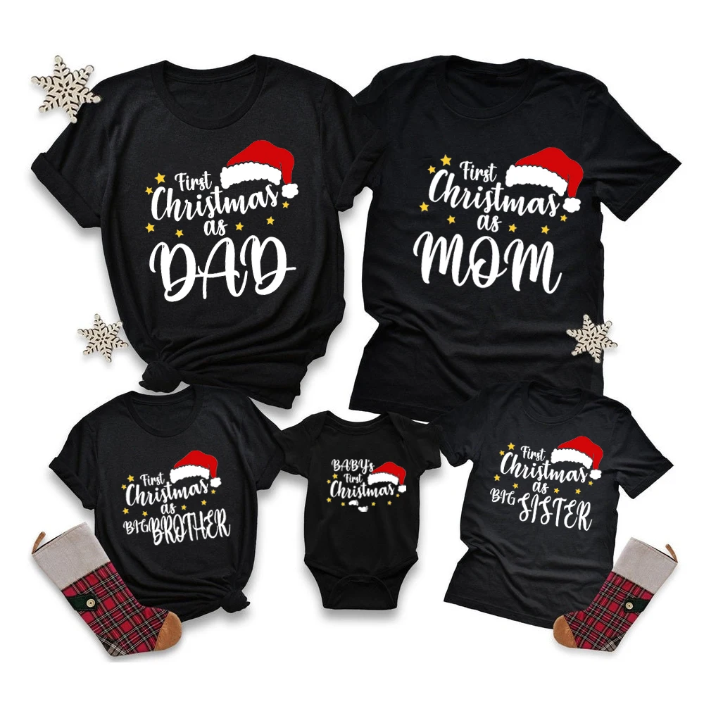 1Pc Family Xmas Matching Outfits 1St Christmas as Dad Mom Shirt Baby Romper Family Clothes Christmas Party Family Gift Shirt