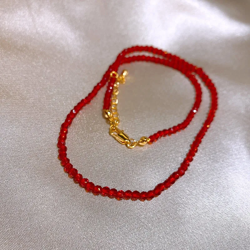 Red Crystal Bead Necklace Women Choker Necklaces Bohemia Beaded Neck Chain Girls Simple Party Jewelry Aesthetic Accessories