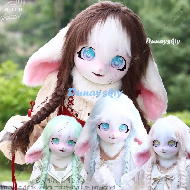 Fursuit Kigurumi Headsets Furry Cosplay Costumes Comiket Furries Animal Kwaii Lop Rabbit Furry Head Fursuit Handmade Comic-Con