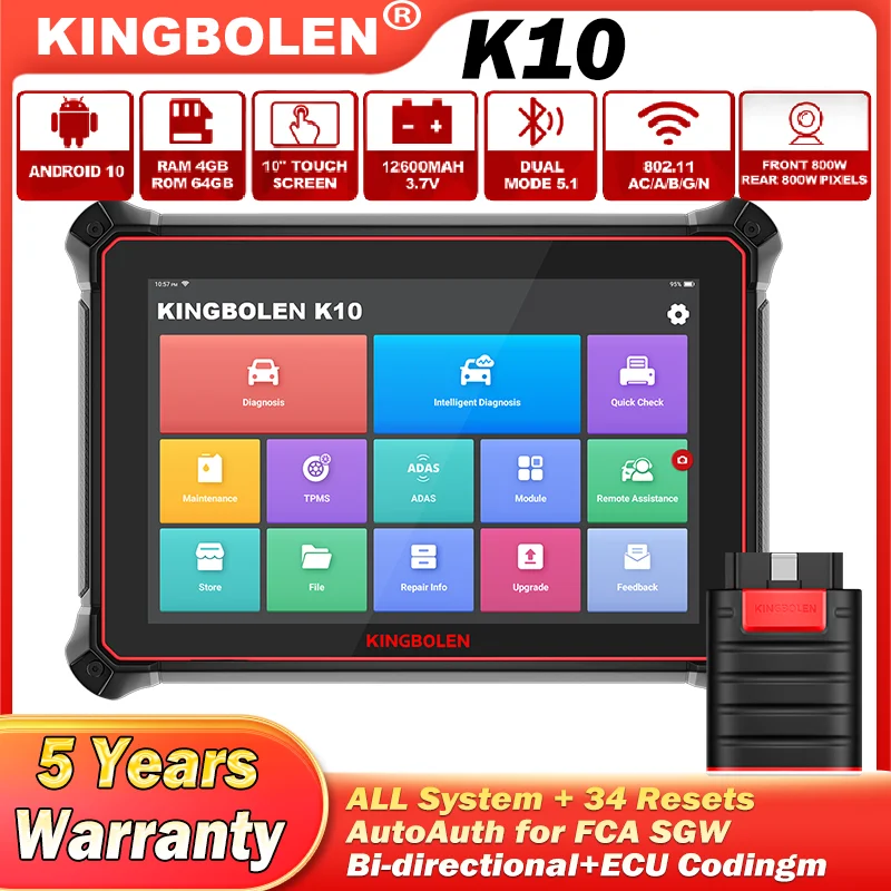 

KINGBOLEN K10 Car Diagnostic Tools IMMO/GPF Resets ECU Coding Active Test All System 34 Resets Guide Function pk LAUNCH X431