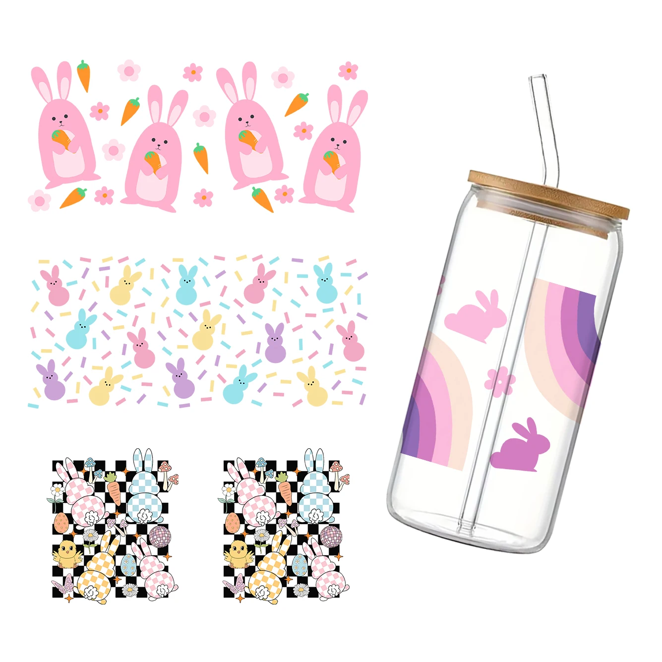 11x24cm Cartoon Easter Egg Rabbit Cup Wrap Sticker 16oz UV DTF Waterproof Sticker for Party Gift Decal Self Adhesive Sticker