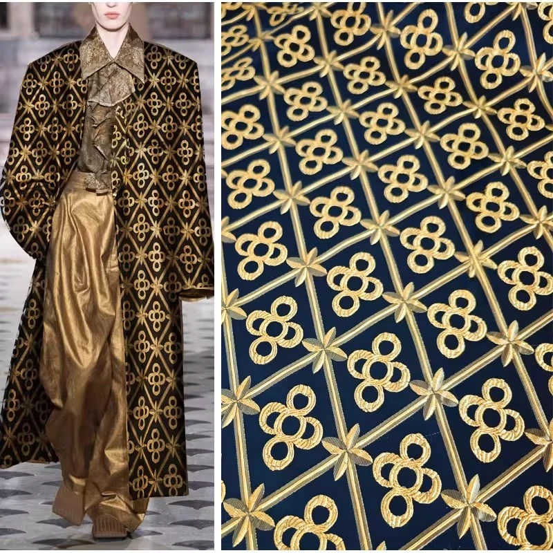 

Жаккардовая рельефная ткань с черной золотой нитью для костюмов, юбок, весенне-осенних дизайнерских креативных тканей на метр, ткань для шитья своими руками