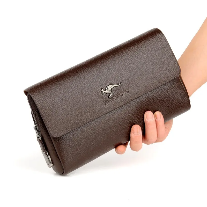 Men's Business Wallets Buckle Zipper Handbag Purses Mobile Bag Long PU Moneybag Organizer Letter