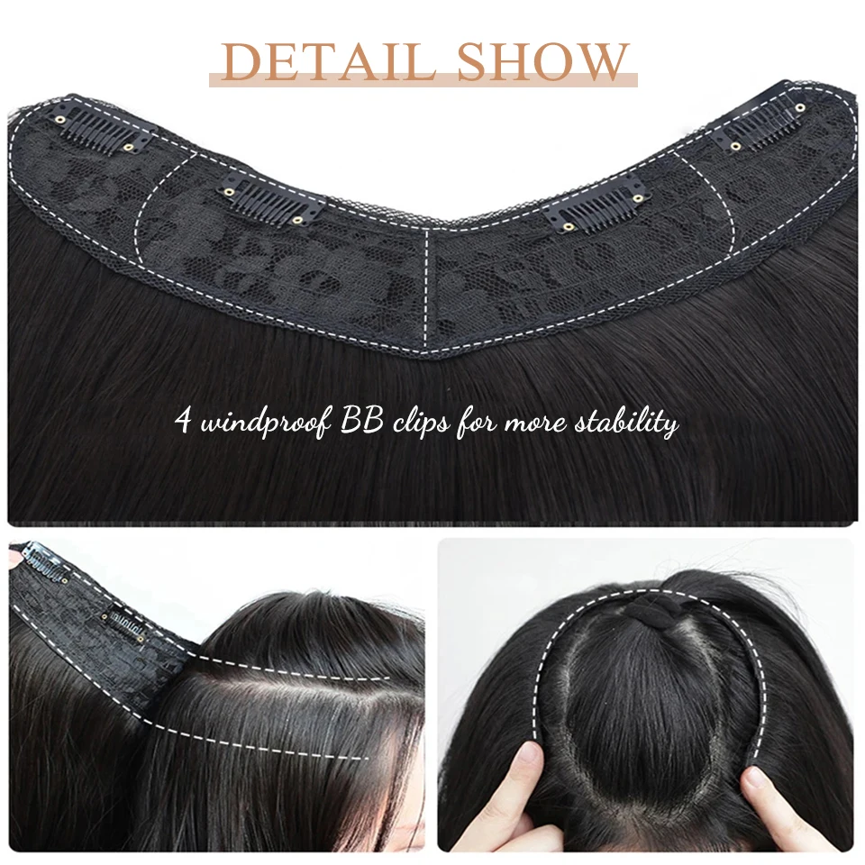 OLA Synthetic Hair Fake Hair Extensions Clip Hairpiece V-Shaped Half Wig Natural Wavy Extension False Strands On Hairpins Women