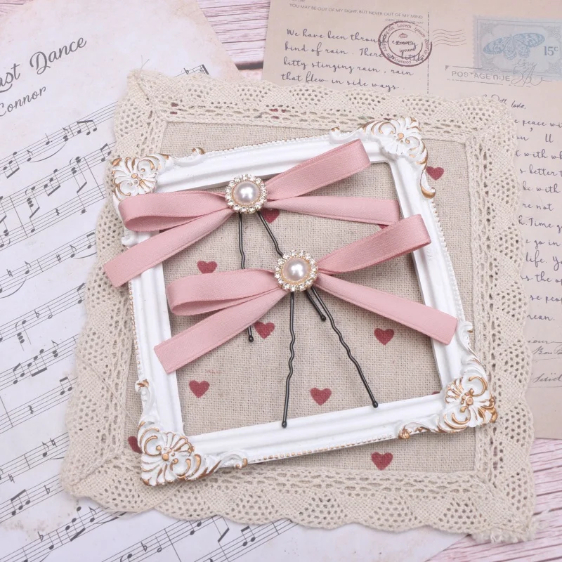 Женственные заколки для волос в стиле Лолиты, пара аксессуаров для волос, милый бант, лента, корейский декор для волос в стиле джирай, боковые заколки для девочек и женщин, заколки для волос