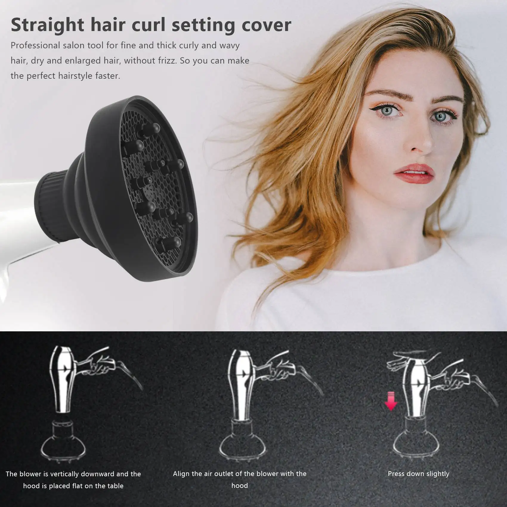 Universal Foldable Hair Dryer Diffuser Attachment Foldable Portable Travel Folding Design Fits Most Hair Dryers-Black