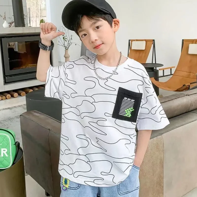 New Children's T-shirt Summer Boys Korean Print Short-sleeved Home Casual Loose Trendy Children's Top