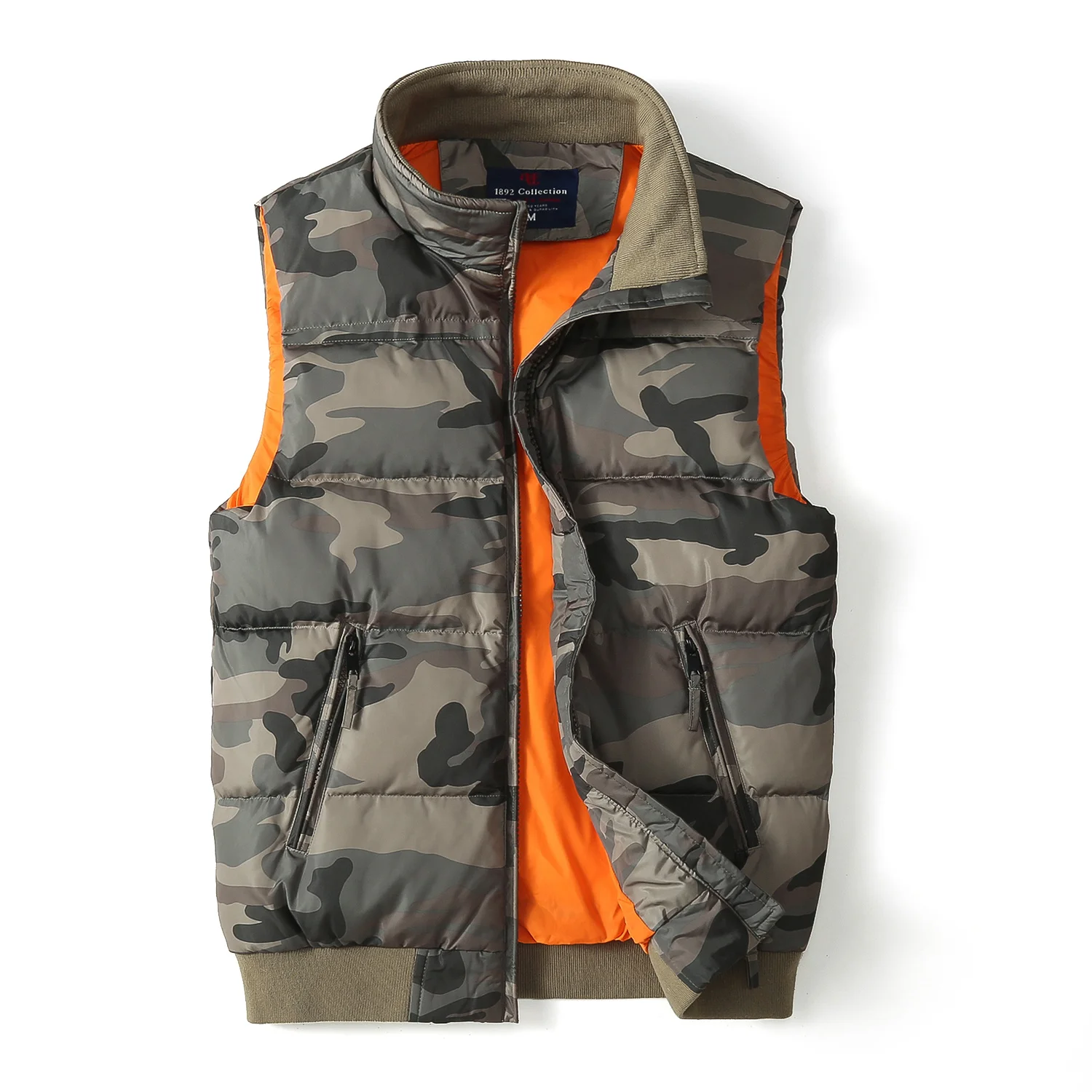 Men's Camo Puffer Vest Winter Plus Size Loose Thick Warm Stand Collar Sleeveless Down Gilet Quilted Camouflage Waistcoat