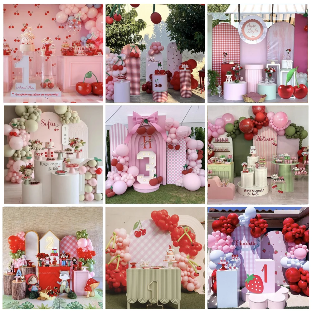 لطيف الكرز موضوع اسطوانة طيدة يغطي للفتيات حفلات عيد ميلاد بسط الركيزة غطاء مفرش المائدة ديكور