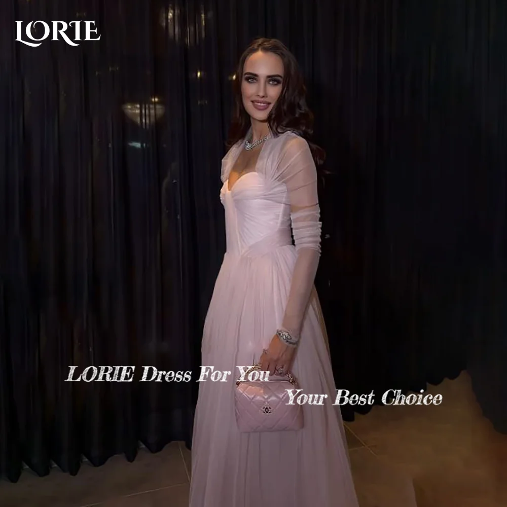 LORIE Pink Mermaid Wedding Dresses Long Sleeve Applique Tulle Party Gowns Square Neck Sweetheart Pleats Prom Gown Customized image 2