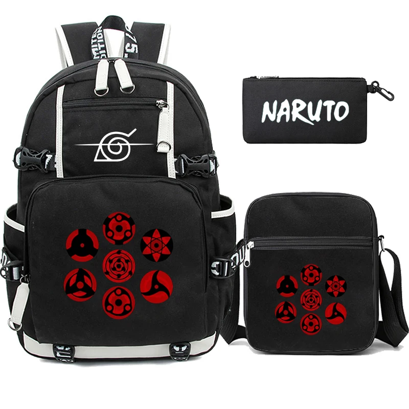 3Pcs/set Anime Naruto Uzumaki Backpack for Teen Boy Girl Back To School Backpack Student Schoolbag Men Women Leisure Travel Bag