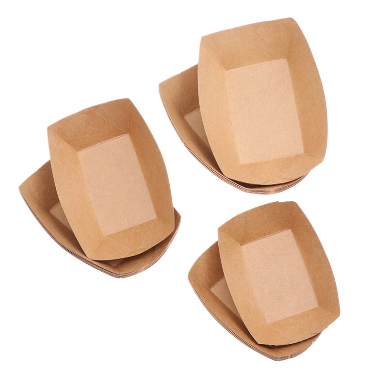 10Pcs Kitchen Disposable Snack Bowls Pastry Bags Kraft Paper Dessert Cake Food Tray Oilproof Cardboard Bowls Party Tableware