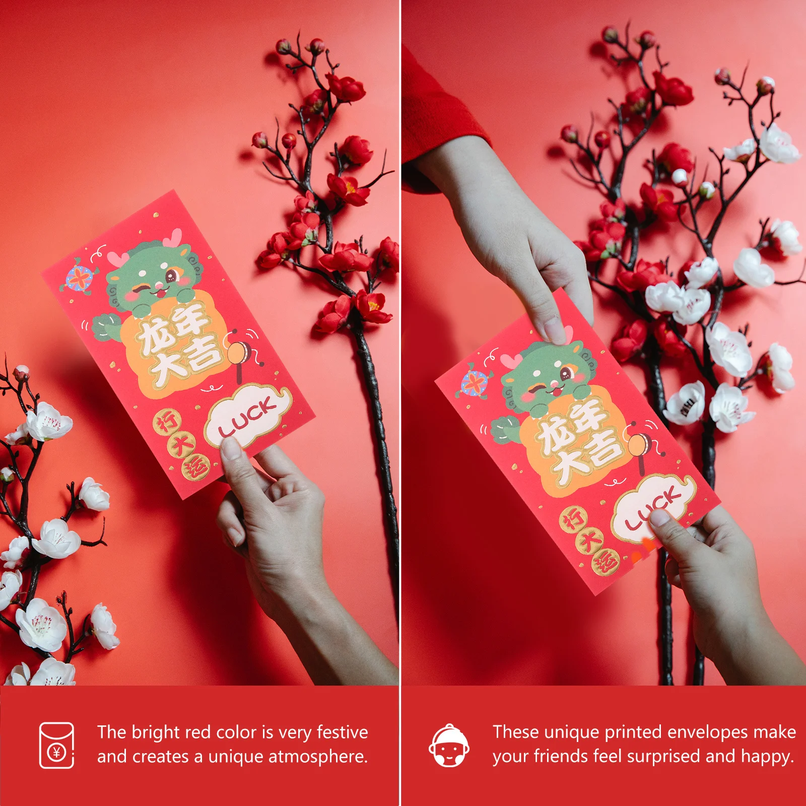 20Pcs Lunar New Year Red Envelopes Rabbit Year Money Bags Spring Festival Red Packets Zodiac Rabbit Paper Packets