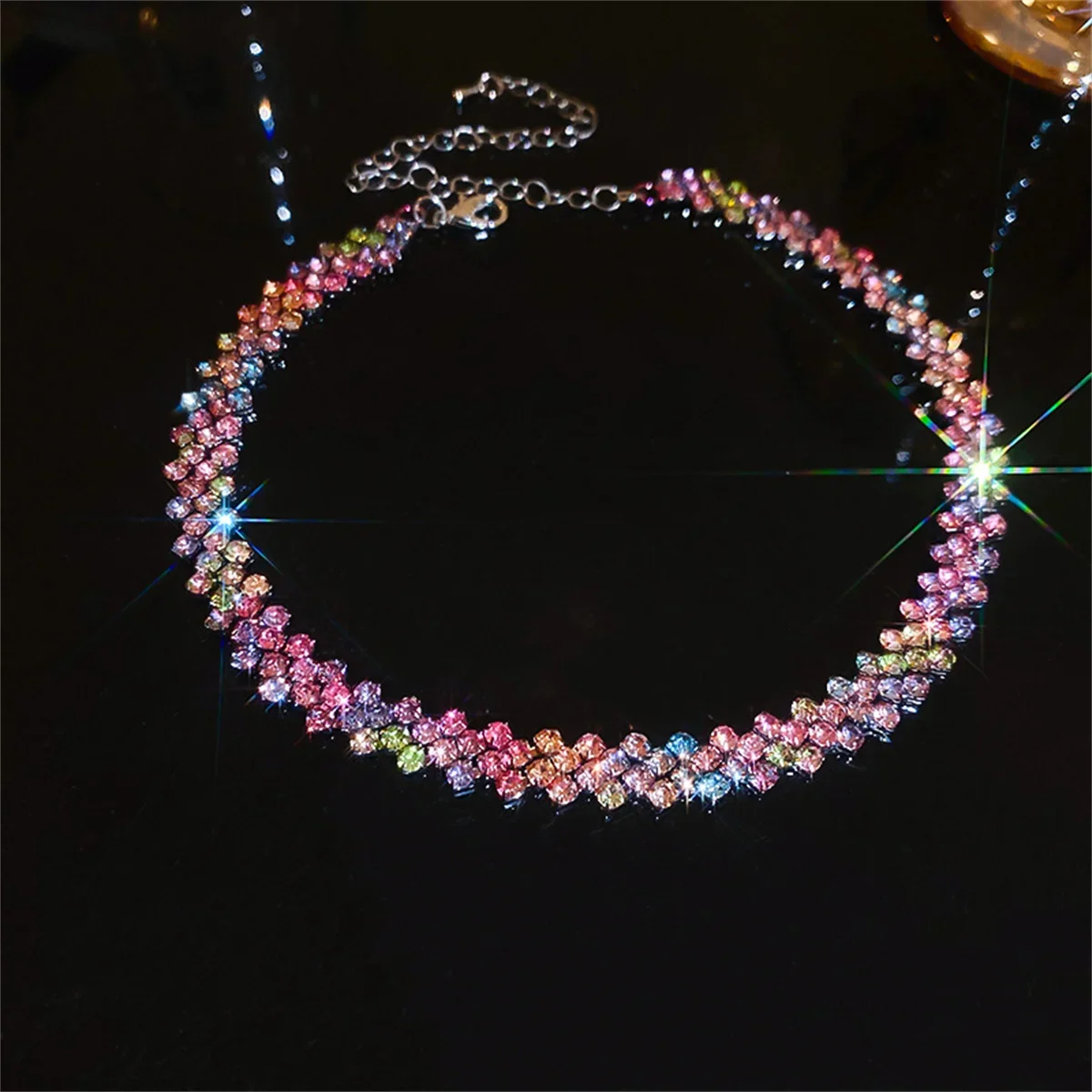 FYUAN Fashion Purple Pink Colourful Rhinestone Choker Necklaces for Women Geometric Crystal Necklaces Party Weddings Jewelry