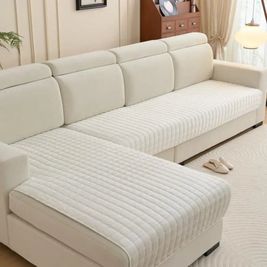 Couch Cover Pack of 2, L Shaped Sectional Sofa Covers Washable, Velvet Fuzzy Sofa Slipcovers for 3 Cushion Couch cover, Non-Sli