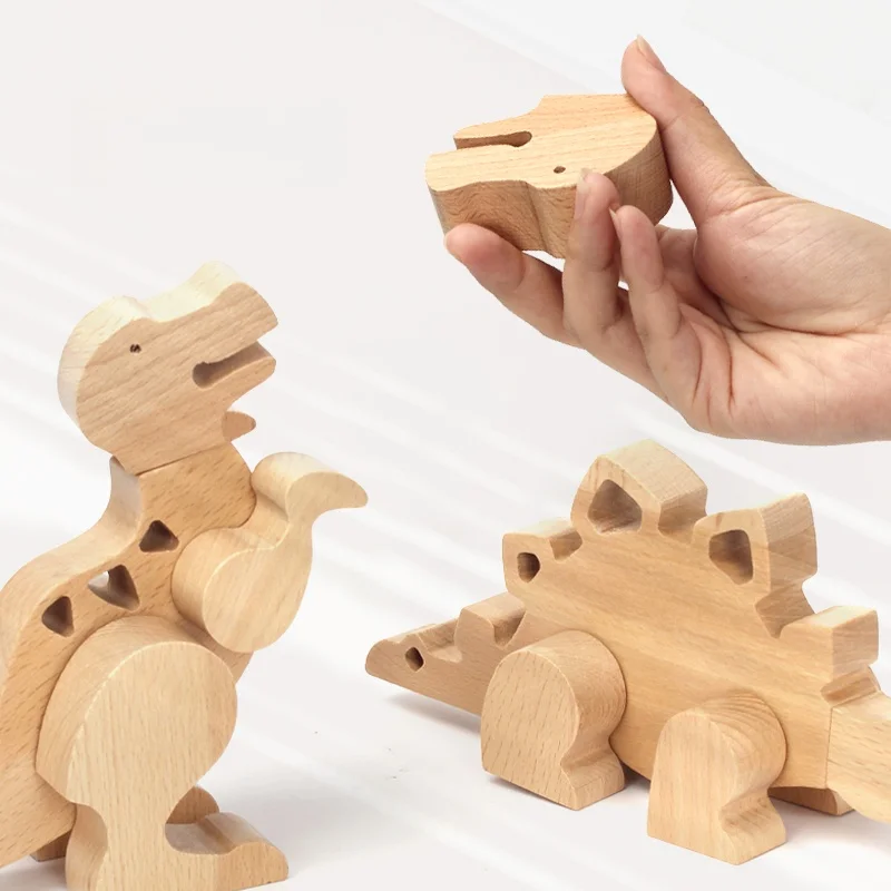 Wooden Dinosaur Cartoon Puzzle Children Montessori Toy Building Blocks for Kids Early Education Birthday Gift Magnetic Assembly