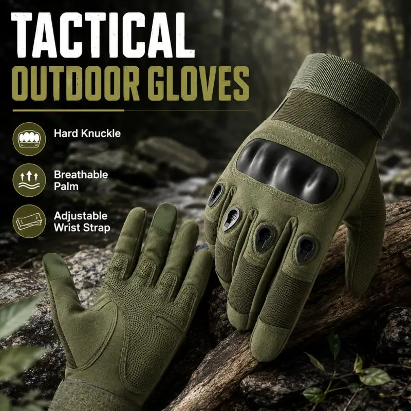 AliExpress NONE Tactical Outdoor Gloves, Breathable Palm, Army Green, Adjustable Wrist Strap, Touchscreen Use for Riding Hiking
