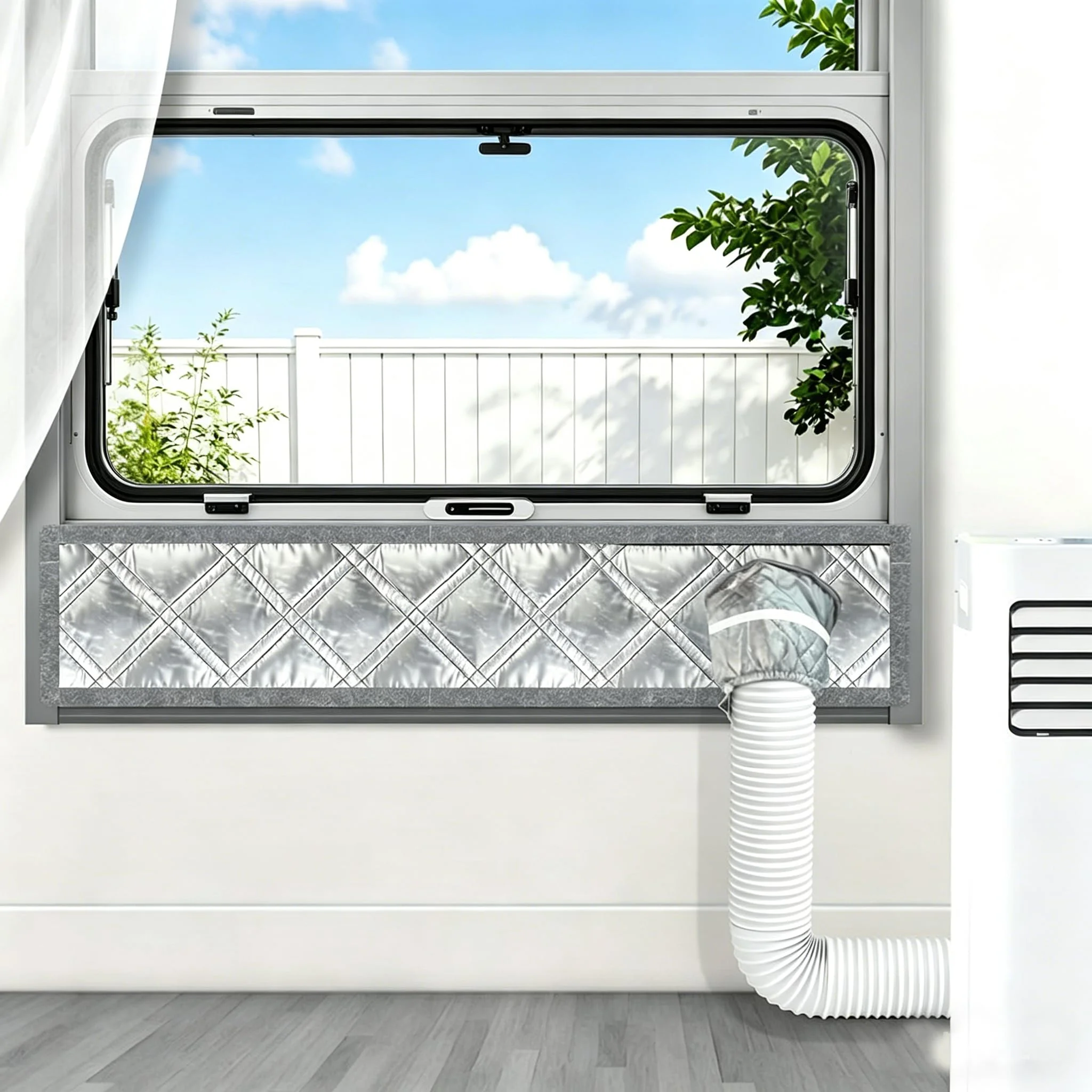 Padded Portable AC Window Seal Kit Silver Coated Sliding Window Vent Cloth for Air Conditioner Exhaust Hose Insulation