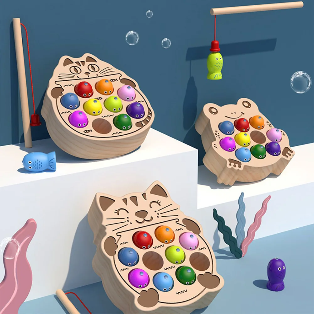 Brinquedos de Pesca Magnética Infantil, Brinquedos Montessori, Puzzle de Animais, Aprendizagem Precoce, Treino de Habilidade Motora Fina, Jogo Mental em Madeira