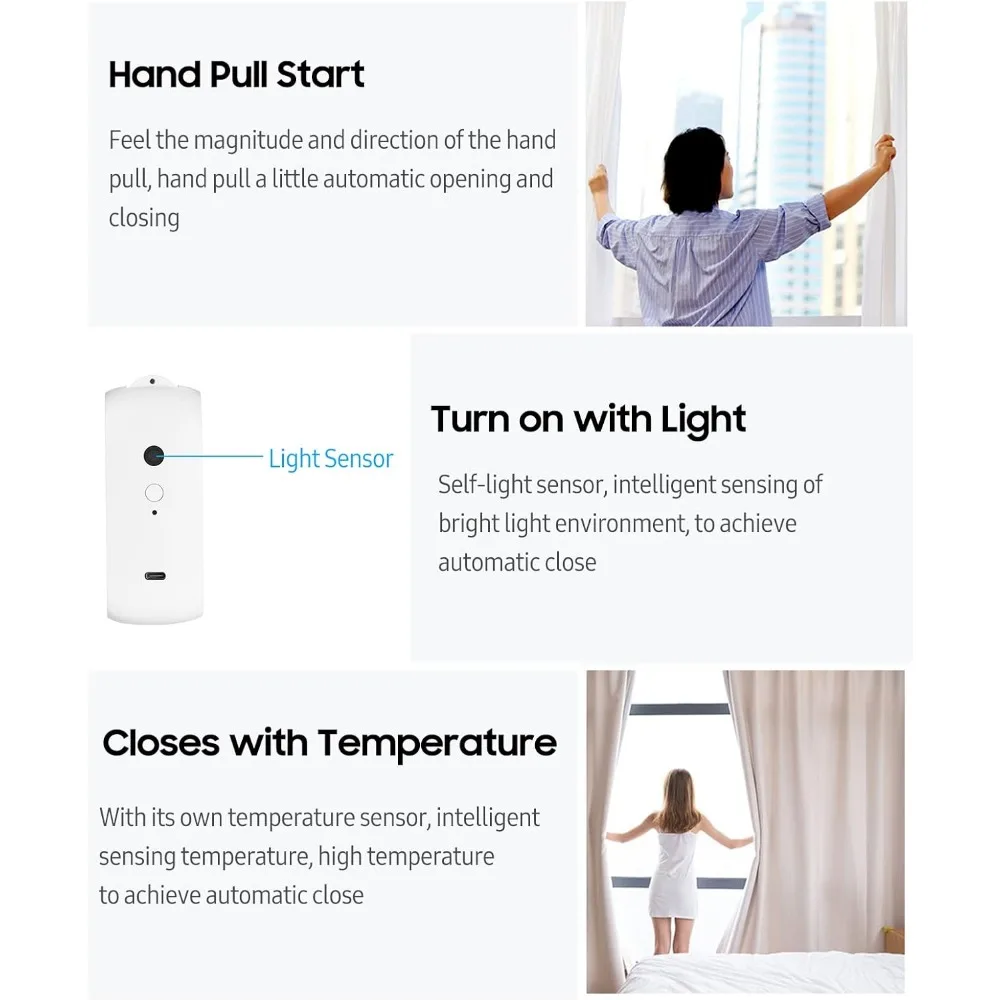 Controlador de cortinas eléctrico inteligente, abridor de varillas con Control de voz, temporizador, Sensor de luz, 2 piezas