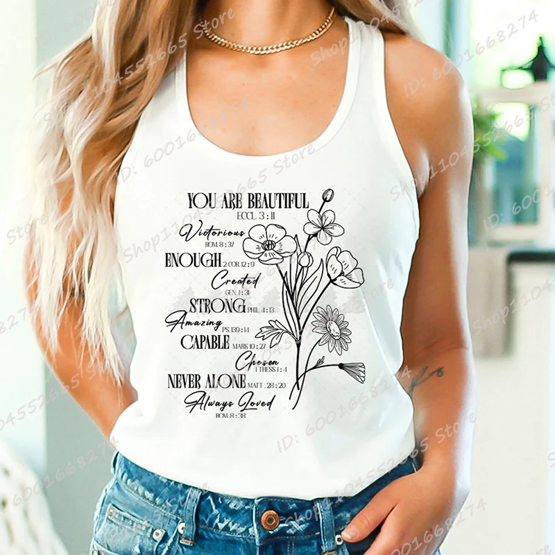 

You Are Beautiful Victorious Enough Created Print Vest Women Summer Camisole Tops Casual Ladies Sleeveless Vest