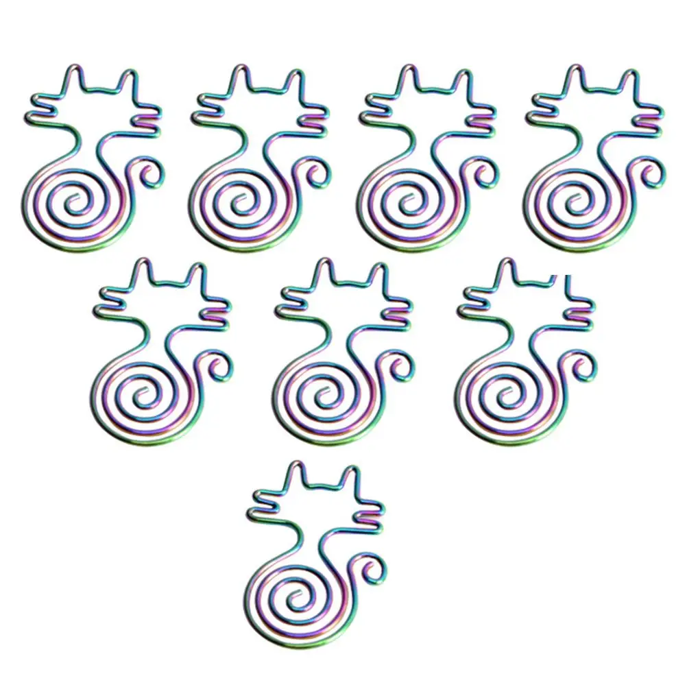8pcs Cat Paper Clips Cute Animal Stationery Supplies Colorful Bookmark Lovely Paper Clips Binding Tools