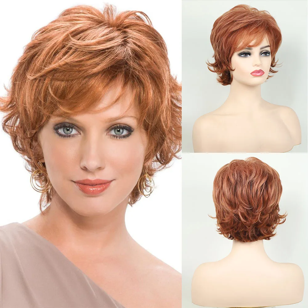 

New European and American wig women's full head partial division short curly hair chemical fiber headgear