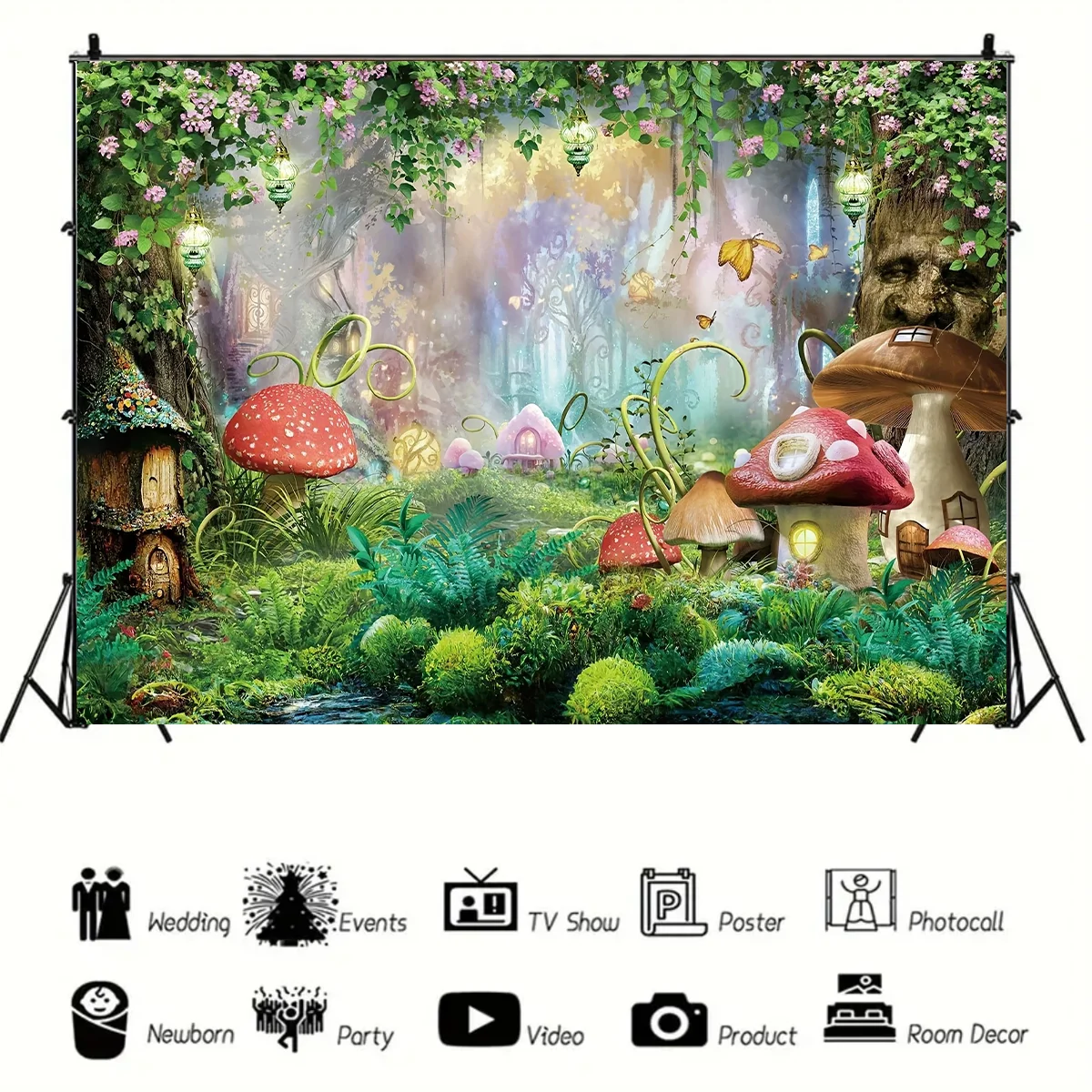 Wonderland Magic Fairy Tale Forest Mushroom Photography Background Newborn Shower Birthday Party Decoration Banner Studio Props