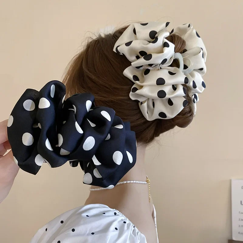 

French Polka Dot Fabric Bow Hairpin Shark Clip Hair Claws Hair Rope for Women Hair Accessories