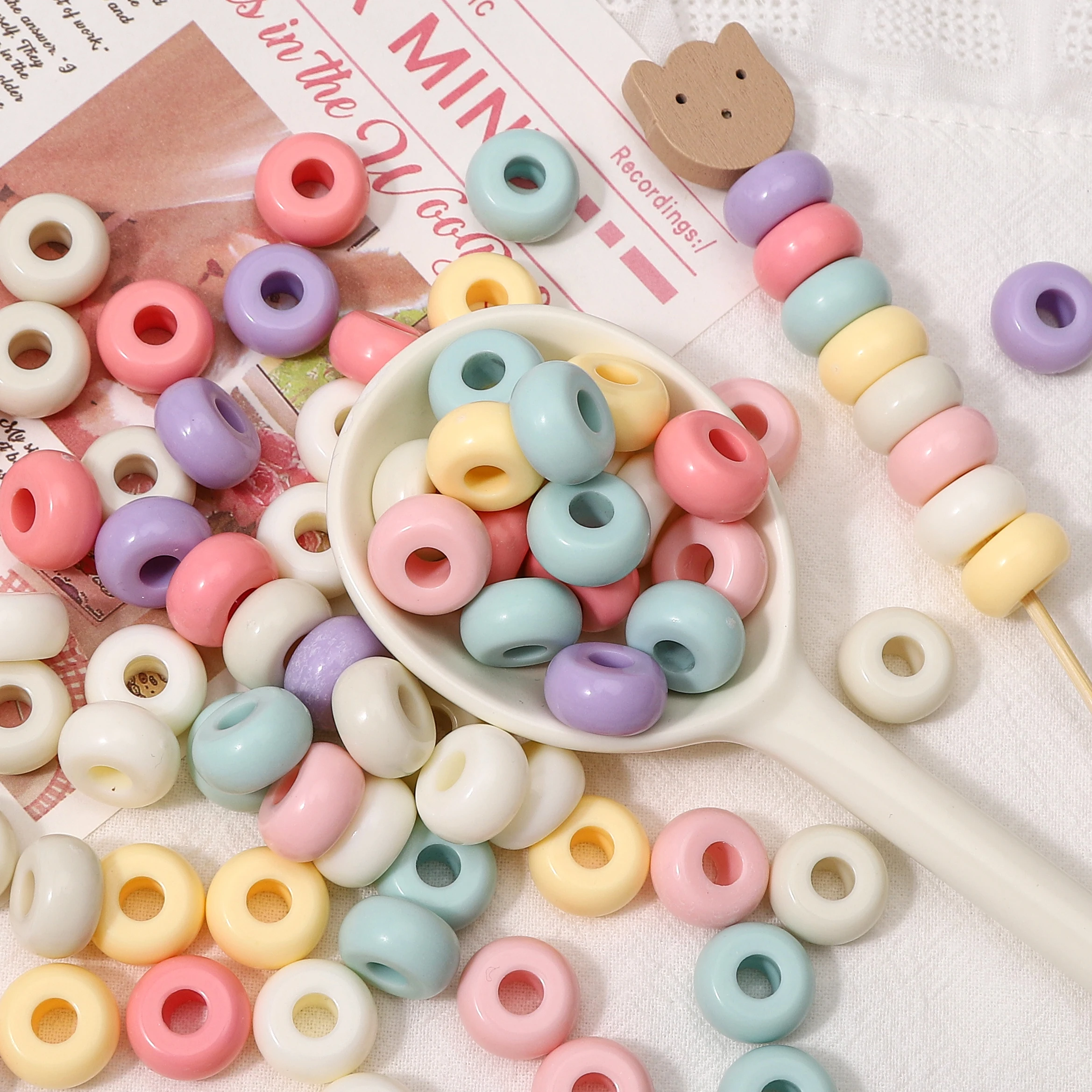 58-290Pcs 13x7mm Acrylic Large Hole Cream Color Flat Round Beads Spacer Beads For Jewelry Making DIY Keychain Charms Accessories image 3