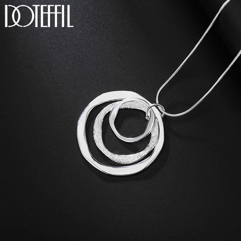 Fashion Fine Brand Silver Color Necklace For Women Luxury Wedding Jewelry Bohemia Three Circle Pendants Snake Chain Necklace