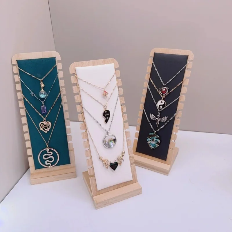 Bamboo Necklace Display Stand Wooden Multi‑Hook Jewelry Easel Showcase Holder for Necklaces - view 3