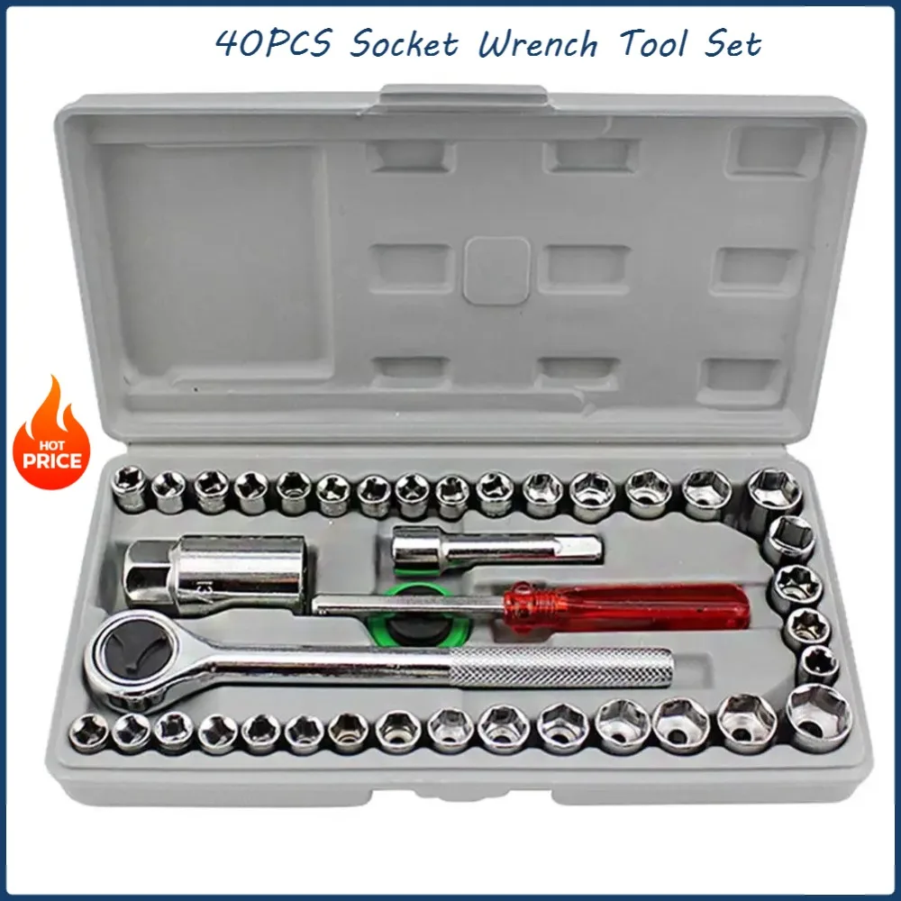 

40 шт. торцевой ключ для автомобилей и мотоциклов, профессиональный инструмент для ремонта, аппаратный ящик для инструментов, ключ с храповым механизмом