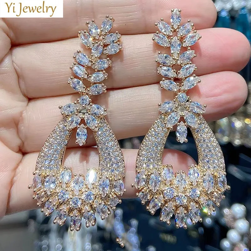 Luxury Evening Party Earrings for Women 2023 Trendy Shiny Flower Plant Dangle Earrings Purple Golden Jewelry Gift Wife