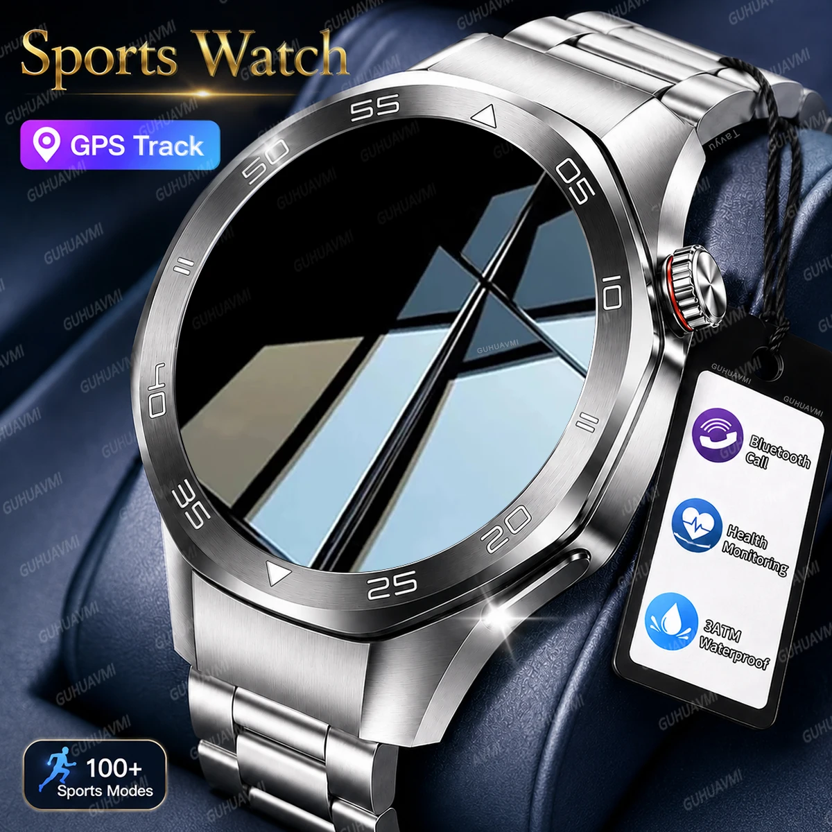 New Business Luxury Smart Watch GPS Positioning 3ATM Swim Heart Rate 100+Sports Mode Compass 520mAh Battery Smartwatch Men Women
