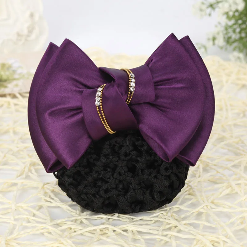 Korean Satin Bow Hairclip With Net Bun Ribbon Hair Bun Cover Elegant Ladies Hairgrips Hairpins Barrette Women Hair Accessories