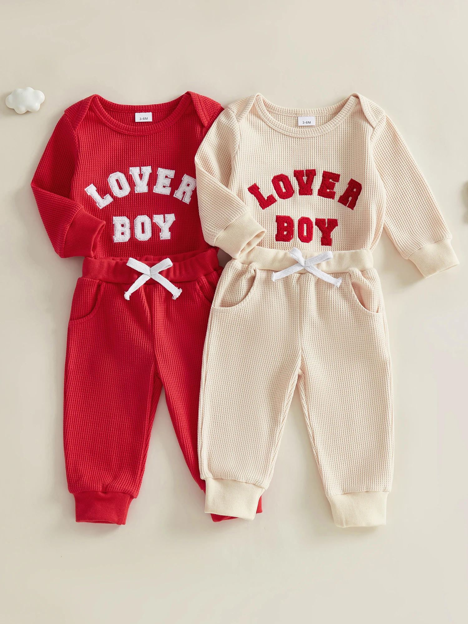 

Toddler Boys Valentine s Day Clothing Set with Long Sleeve Crew Neck Romper and Drawstring Pants Embroidered with Letters