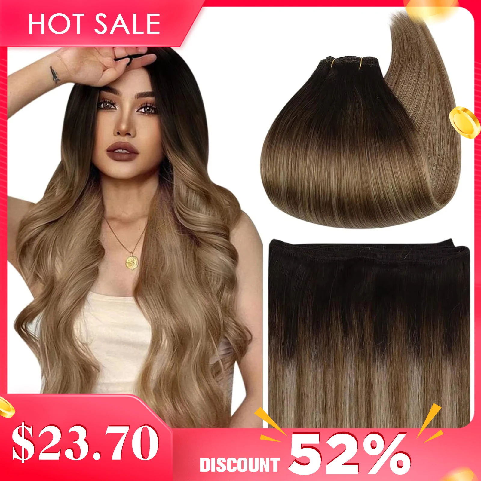 Ugeat Sew in Hair Extensions Human Hair Soft Natural Dark Root  Hair Bundles for Women Hair Weaves 100G Remy Human Hair