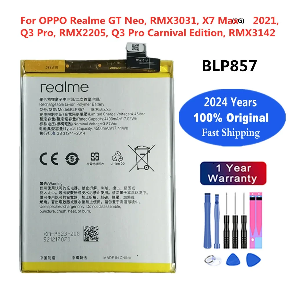 4500mAh Original Battery BLP857 For OPPO Realme GT Neo, X7 Max 5G, Q3 Pro, RMX2205, Q3 Pro Carnival Edition, RMX3142 RMX3031