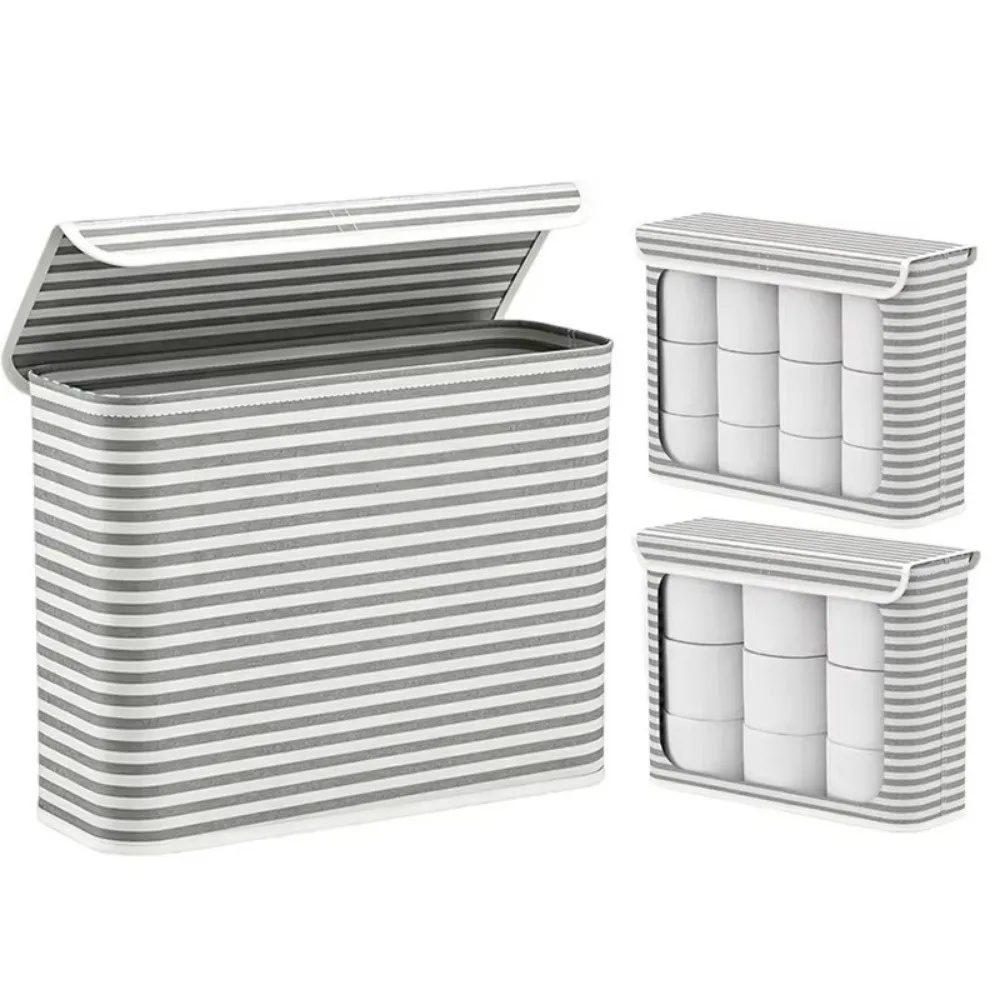 Minimalist Foldable Toilet Paper Holder With Lid Stripe Printed Bathroom Tissue Box Space-Saving Storage Basket Home view 4
