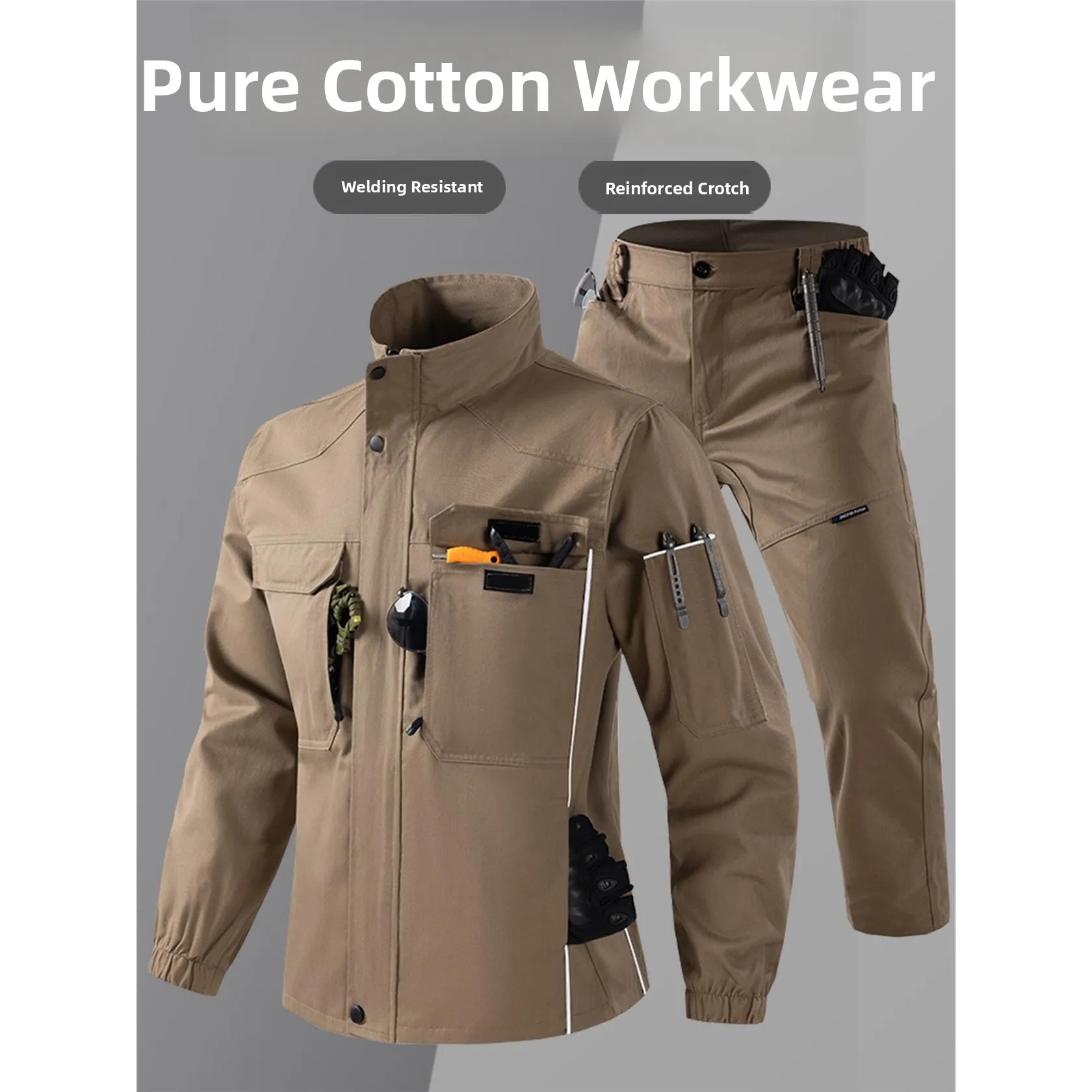 

Men's Work orm Set Pure Cotton Thiened Spring Autumn Construction Site Protective Clothing Anti-Scalding Reflective Str...