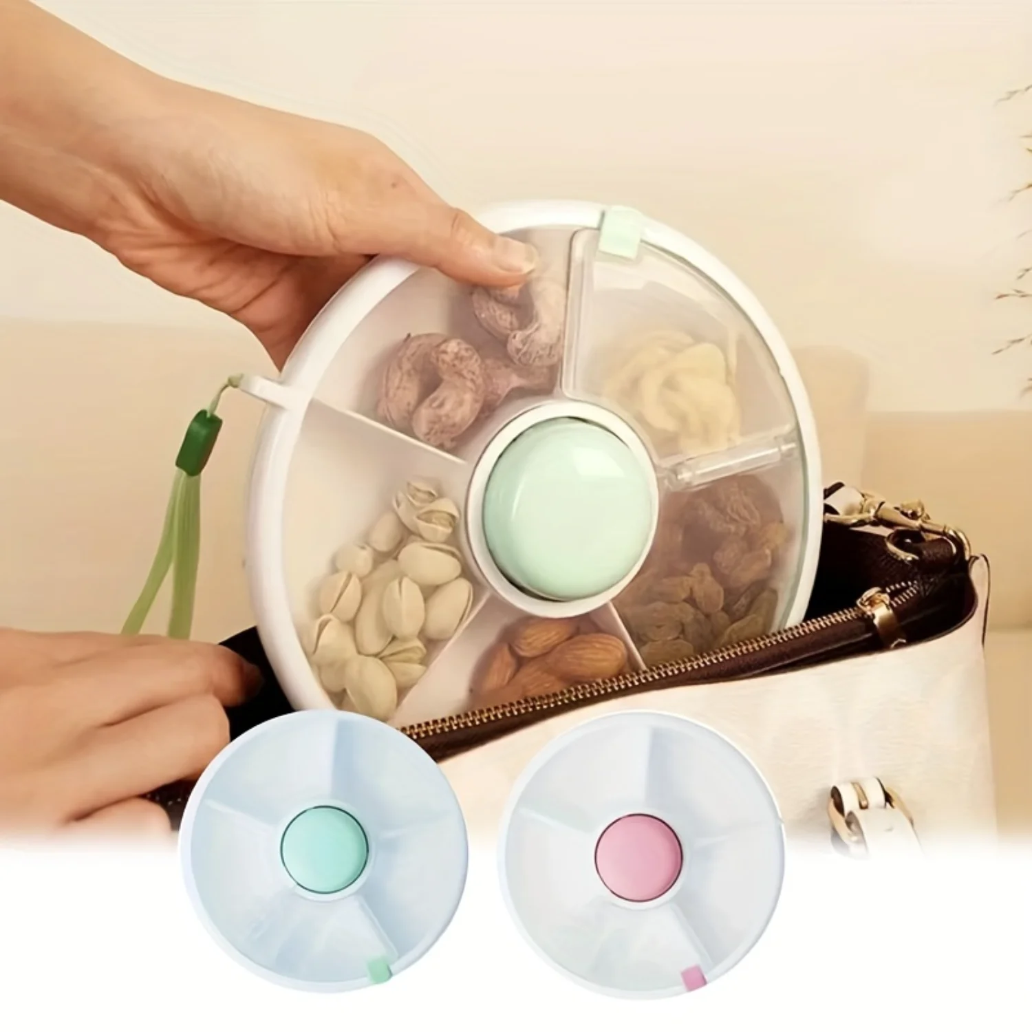 

1pc Rotating Snack Container - Ample Space, 5-Compartment Divider, Leak-Resistant, Portable, and Secure Fitting Lid - Perfect f