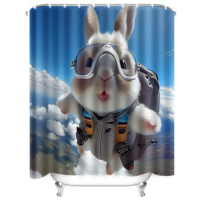 Skydiving Rabbit Shower Curtain Cute Animal Print Bathroom Decor Waterproof and Durable for Stylish Home Upgrade Easy-Clean