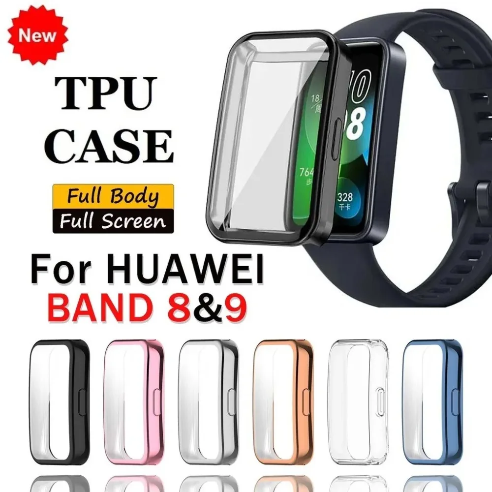 New TPU Protective Cover Full Cover Smart Watch Screen Protector Anti-Scratch Accessories Case Shell for Huawei Band 9 8
